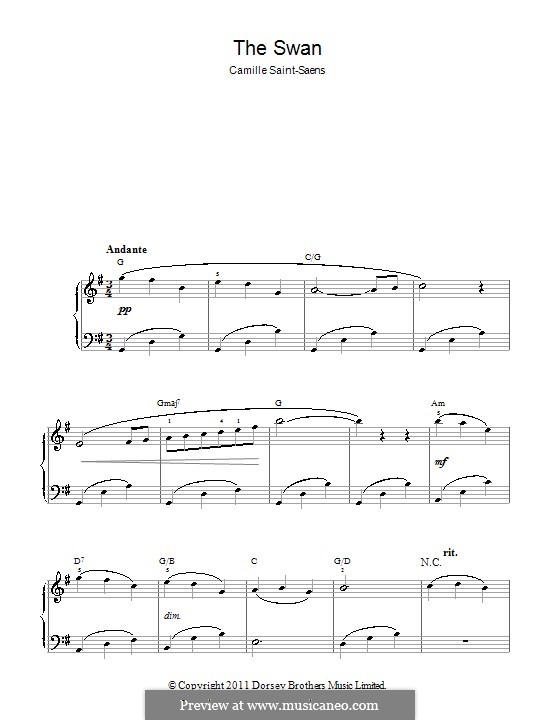 The Swan (printable scores): Для начинающего пианиста by Камиль Сен-Санс