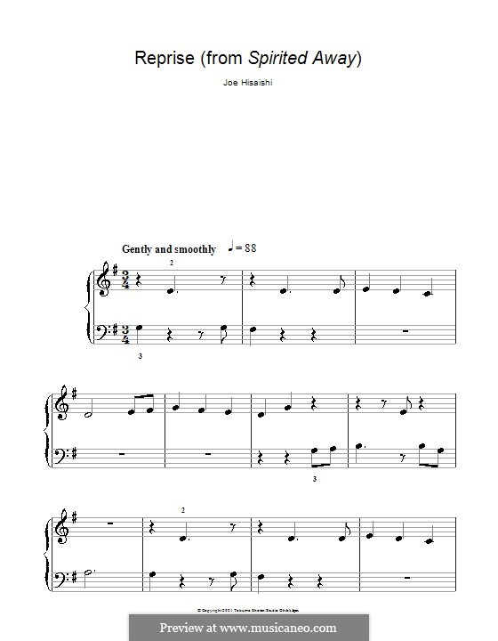 Reprise ... (from Spirited Away): Для фортепиано (легкий уровень) by Joe Hisaishi
