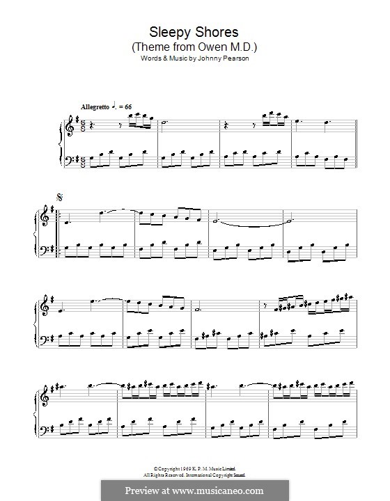 Sleepy Shores (theme from Owen M.D.): Для фортепиано by Johnny Pearson
