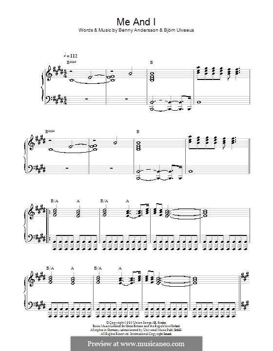 Me and I (ABBA): Для голоса и фортепиано (или гитары) by Benny Andersson, Björn Ulvaeus