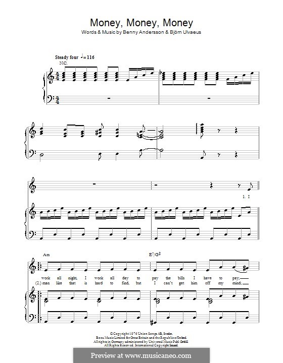 Money, Money, Money (ABBA): Для голоса и фортепиано (или гитары) by Benny Andersson, Björn Ulvaeus