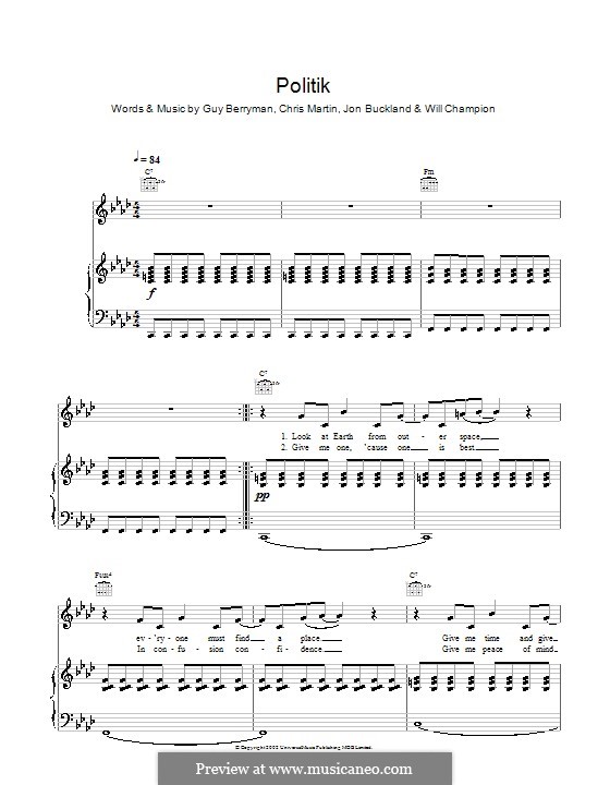 Politik (Coldplay): Для голоса и фортепиано (или гитары) by Chris Martin, Guy Berryman, Jonny Buckland, Will Champion