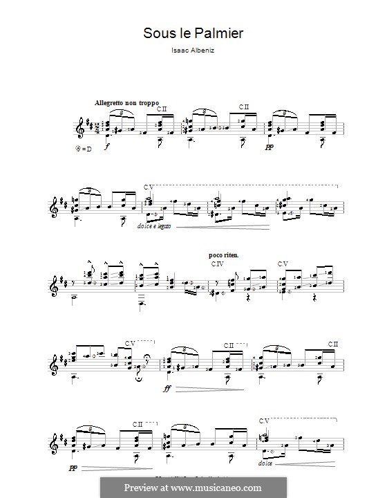 Испанские песни, Op.232: No.3 Sous le palmier (Under the Palm Tree), for guitar by Исаак Альбенис