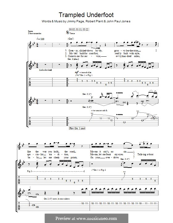 Trampled Underfoot (Led Zeppelin): Гитарная табулатура by John Paul Jones, Jimmy Page, Robert Plant