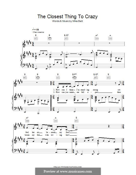The Closest Thing to Crazy (Katie Melua): Для голоса и фортепиано (или гитары) by Mike Batt