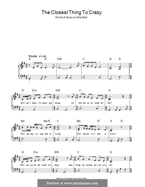 The Closest Thing to Crazy (Katie Melua): Для фортепиано (легкий уровень) by Mike Batt