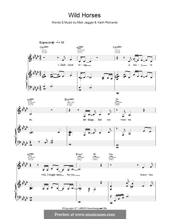 Wild Horses (Susan Boyle): Для голоса и фортепиано (или гитары) by Keith Richards, Mick Jagger