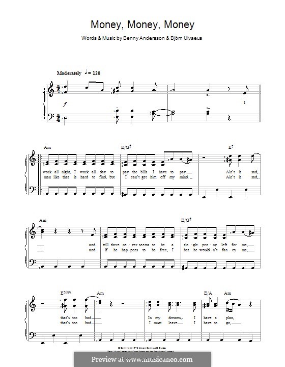 Money, Money, Money (ABBA): Для голоса и фортепиано by Benny Andersson, Björn Ulvaeus