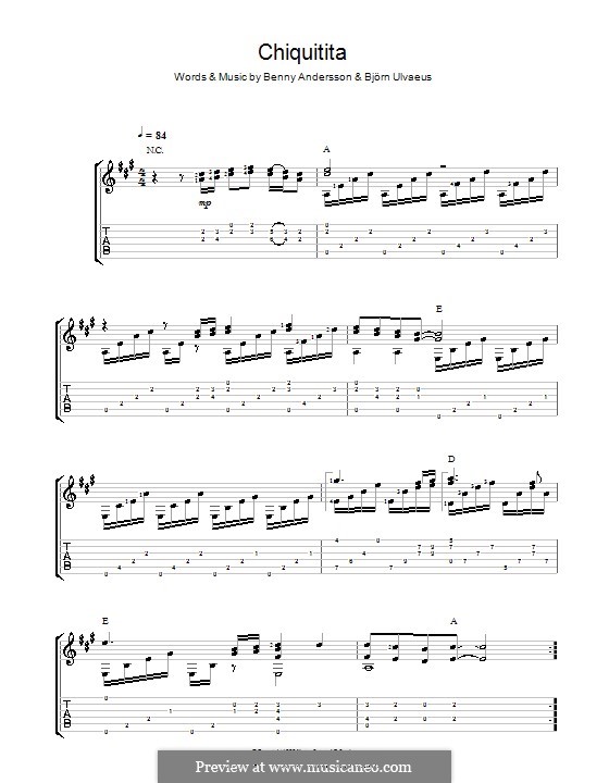 Chiquitita (ABBA): Для гитары by Benny Andersson, Björn Ulvaeus