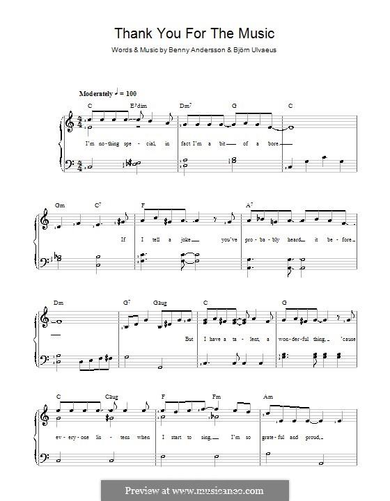 Thank You for the Music (ABBA): Для голоса и фортепиано by Benny Andersson, Björn Ulvaeus