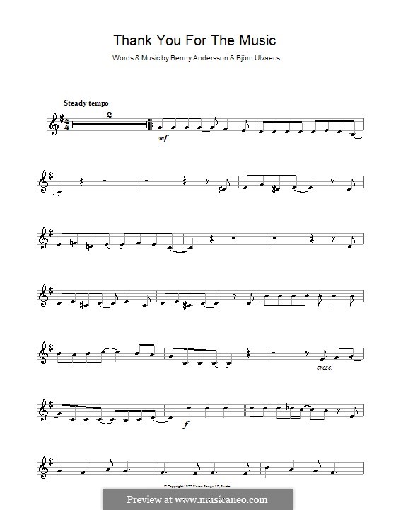Thank You for the Music (ABBA): Для кларнета by Benny Andersson, Björn Ulvaeus