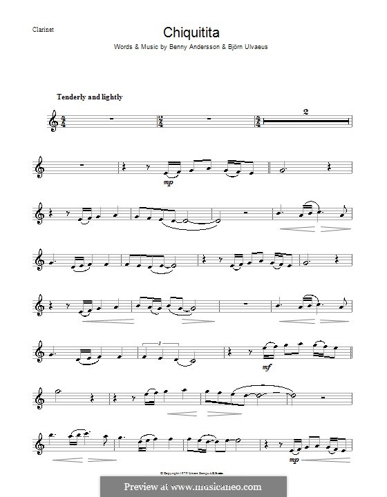 Chiquitita (ABBA): Для кларнета by Benny Andersson, Björn Ulvaeus