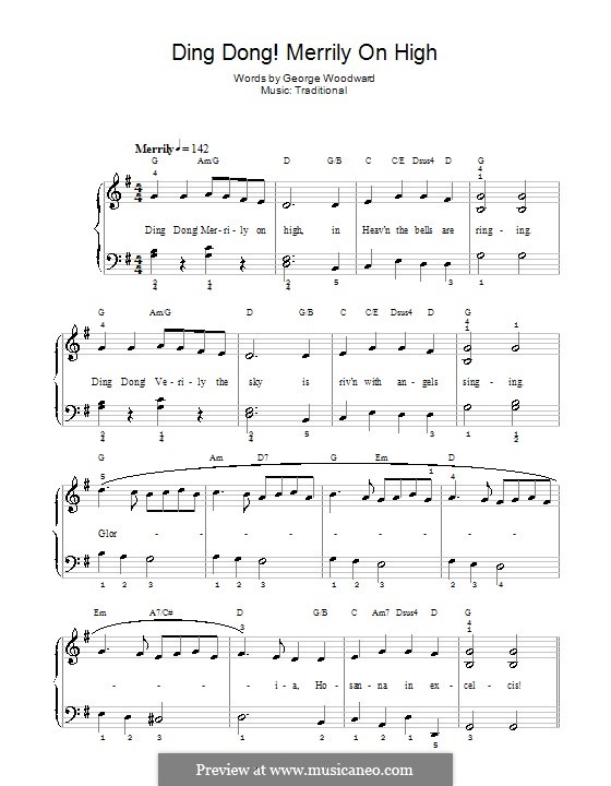 Ding Dong! Merrily on High (Printable Scores): Для фортепиано (с аккордами) by folklore