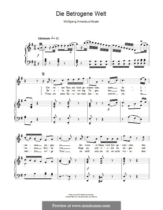 Die betrogene Welt, K.474: Klavierauszug mit Singstimmen by Вольфганг Амадей Моцарт