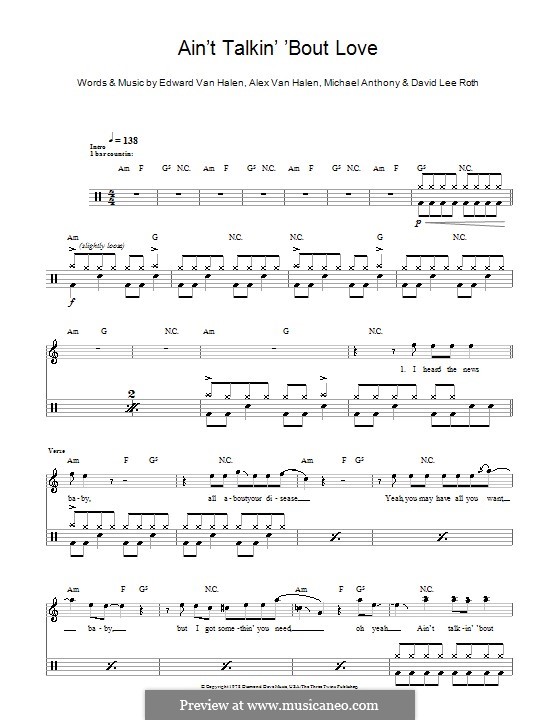 Ain't Talkin' 'Bout Love (Van Halen): Для ударных by Alex Van Halen, David Lee Roth, Edward Van Halen, Michael Anthony