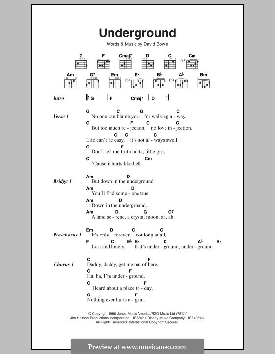 Underground: Текст, аккорды by David Bowie