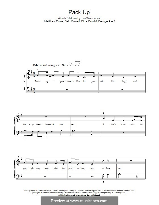 Pack Up (Eliza Doolittle): Для фортепиано (легкий уровень) by Felix Powell, Eliza Caird, George Asaf, Matthew Prime, Timothy Woodcock