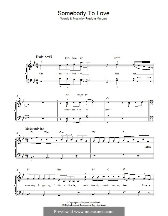 Somebody to Love (Queen): Для фортепиано (легкий уровень) by Freddie Mercury