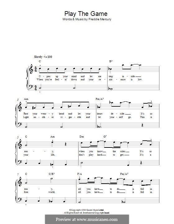 Play the Game (Queen): Для фортепиано (легкий уровень) by Freddie Mercury