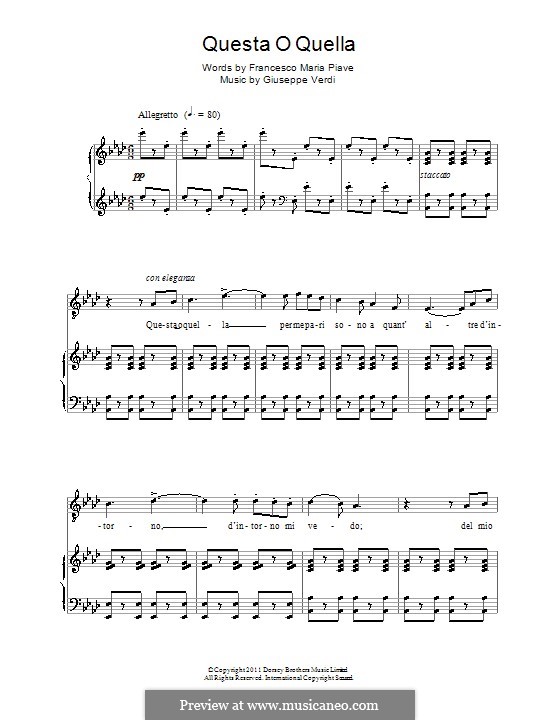 Questa o quella: Для голоса и фортепиано by Джузеппе Верди