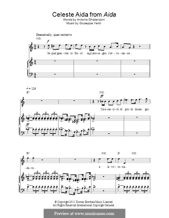 Celeste Aida: Для голоса и фортепиано (или гитары) by Джузеппе Верди