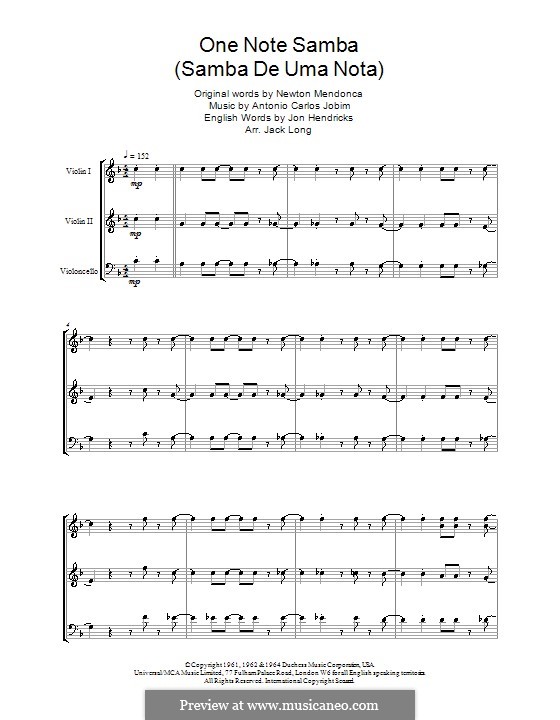 One Note Samba (Samba De Uma Nota): For string ensemble by Antonio Carlos Jobim