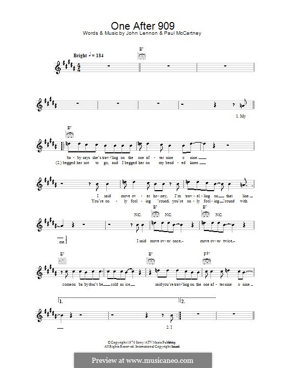 One After 909 (The Beatles): Мелодия, текст и аккорды by John Lennon, Paul McCartney