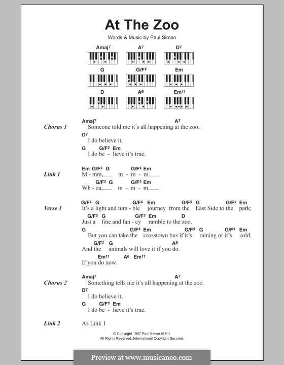 At the Zoo (Simon & Garfunkel): Текст и аккорды для фортепиано by Paul Simon