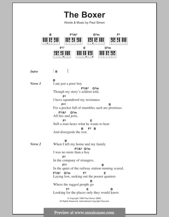 The Boxer: Текст, аккорды by Paul Simon