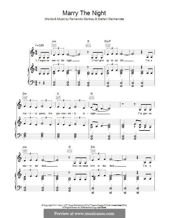 Marry the Night (Lady Gaga): Для голоса и фортепиано (или гитары) by Fernando Garibay, Stefani Germanotta