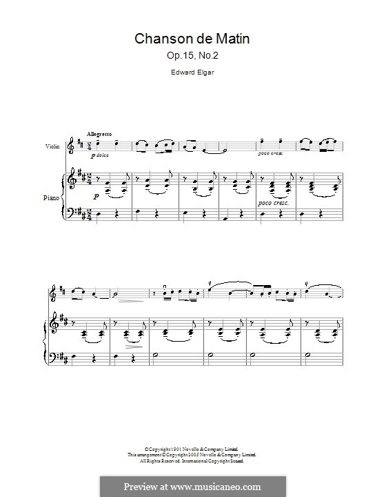 Две пьесы, Op.15: No.2 Chanson de matin by Эдуард Элгар