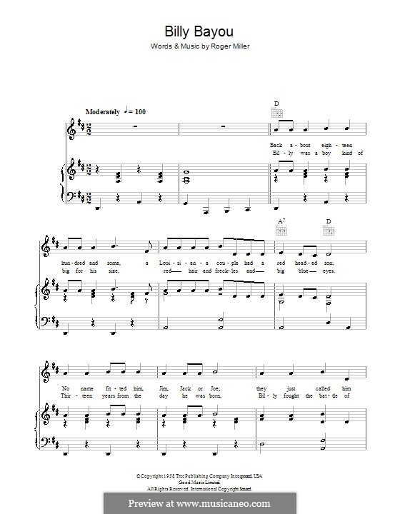 Billy Bayou: Для голоса и фортепиано (или гитары) by Roger Miller