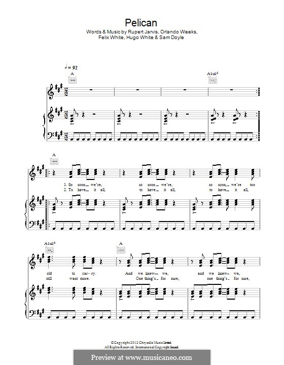 Pelican (The Maccabees): Для голоса и фортепиано (или гитары) by Феликс Гарольд Уайт, Hugo White, Orlando Weeks, Rupert Jarvis, Sam Doyle