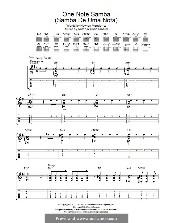 One Note Samba (Samba De Uma Nota): Гитарная табулатура by Antonio Carlos Jobim