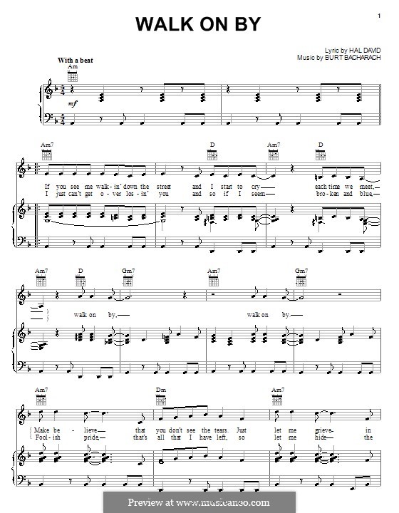 Walk on By: Для голоса и фортепиано или гитары (Dionne Warwick) by Burt Bacharach