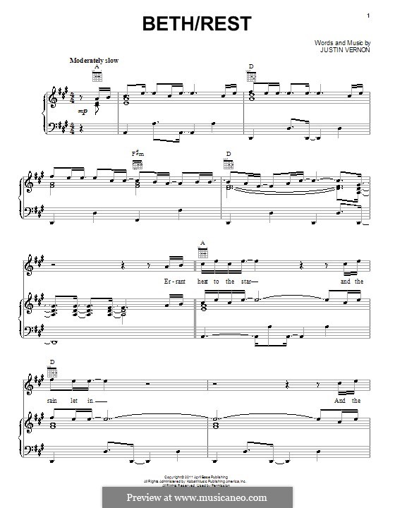 Beth / Rest (Bon Iver): Для голоса и фортепиано или гитары by Justin Vernon
