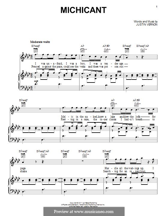 Michicant (Bon Iver): Для голоса и фортепиано или гитары by Justin Vernon