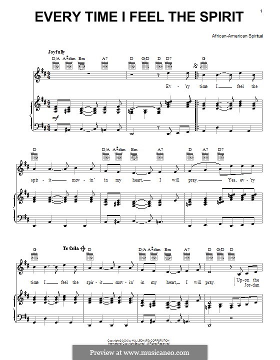 Every Time I Feel the Spirit: Для голоса и фортепиано (или гитары) by folklore