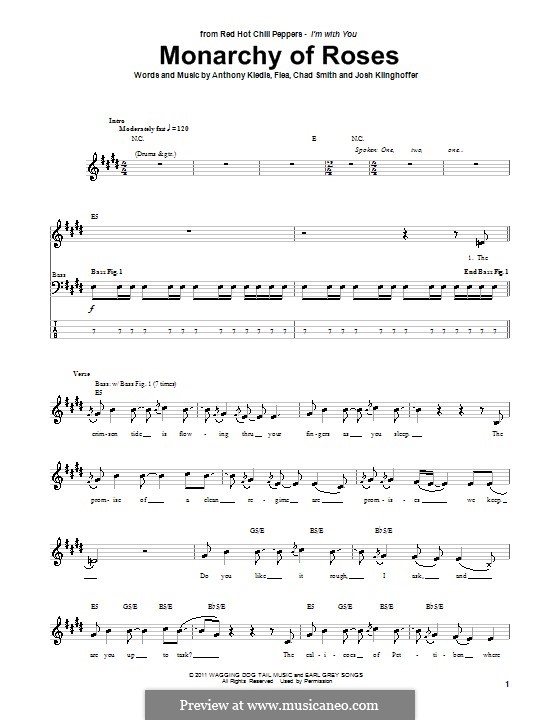 Monarchy of Roses (Red Hot Chili Peppers): Для бас-гитары by Flea, Anthony Kiedis, Chad Smith, Josh Klinghoffer