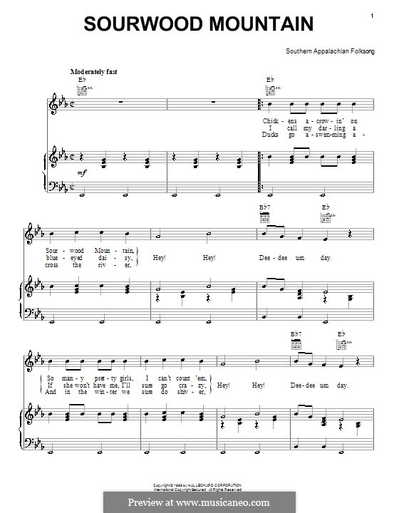 Sourwood Mountain: Для голоса и фортепиано (или гитары) by folklore