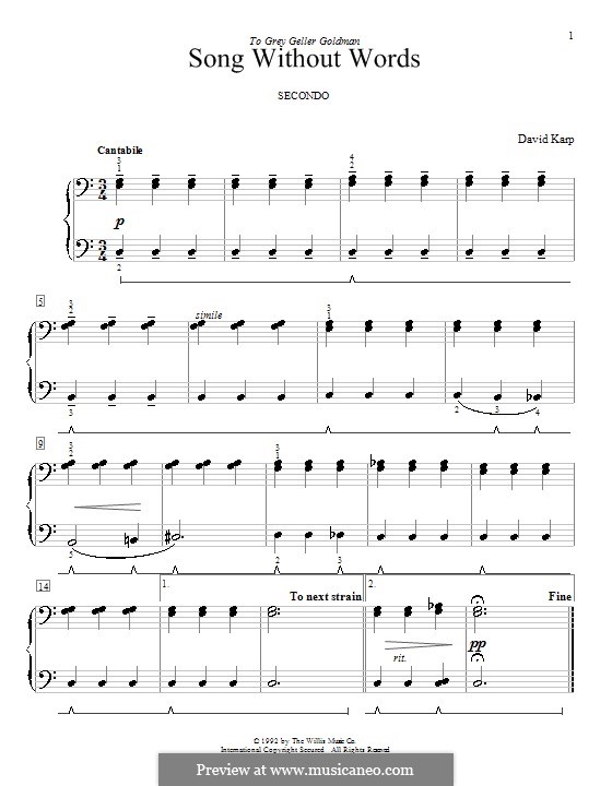 Song without Words: Для фортепиано в четыре руки by David Karp