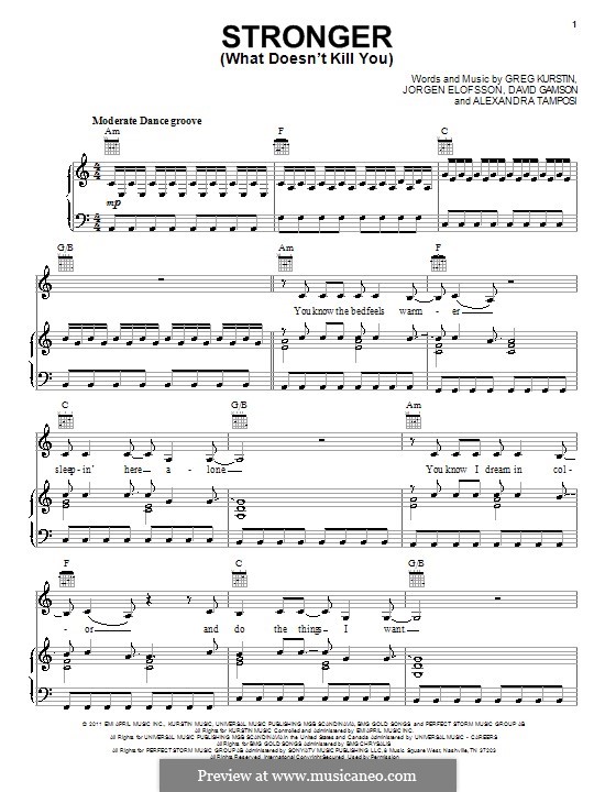 Vocal-instrumental version: Для голоса и фортепиано или гитары (Kelly Clarkson) by David Gamson, Greg Kurstin, Jörgen Kjell Elofsson, Alexandra Tamposi