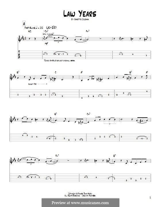 Law Years: Для гитары (с табулатурой) by Ornette Coleman