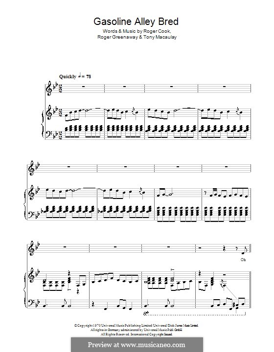 Gasoline Alley Bred (The Hollies): Для голоса и фортепиано (или гитары) by Roger Cook, Roger Greenaway, Tony Macaulay