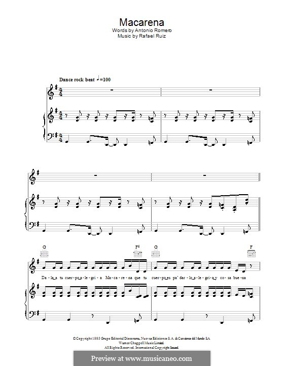 Macarena (Los Del Rio): Для голоса и фортепиано (или гитары) by Rafael Ruiz
