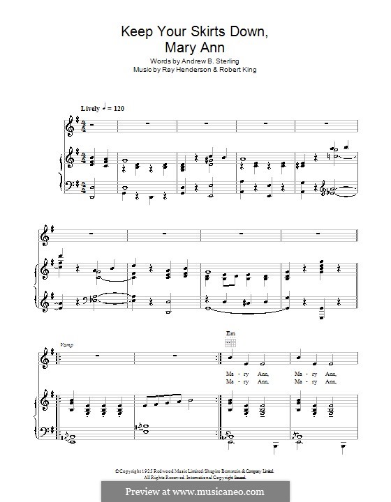 Keep Your Skirts Down Mary Anne (The Andrews Sisters): Для голоса и фортепиано или гитары by Роберт Кинг, Ray Henderson