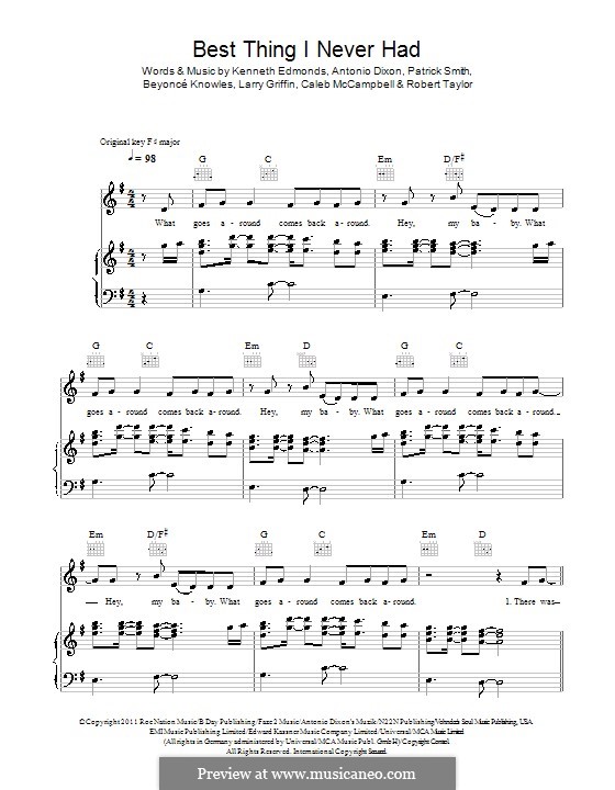 Best Thing I Never Had (Beyonce): Для голоса и фортепиано (или гитары) by Antonio Dixon, Caleb McCampbell, Kenneth 'Babyface' Edmonds, Larry Griffin, J. Que, Robert Shea Taylor