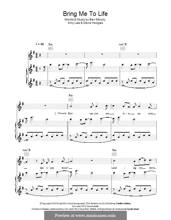 Bring Me to Life (Evanescence): Для голоса и фортепиано (или гитары) by Amy Lee, Ben Moody, David Hodges