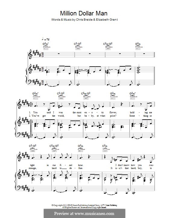 Million Dollar Man (Lana Del Rey): Для голоса и фортепиано (или гитары) by Chris Braide, Elizabeth Grant