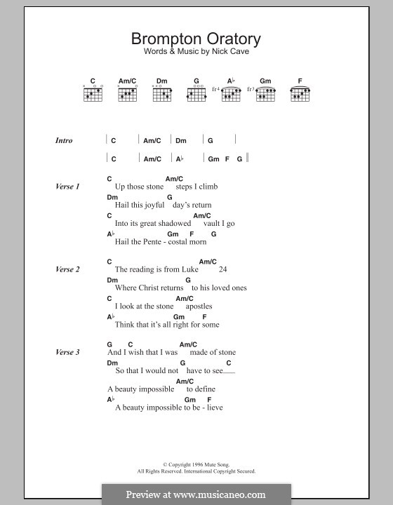 Brompton Oratory: Текст, аккорды by Nick Cave